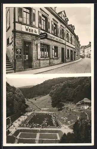 AK Gernsbach b. Baden-Baden, Gasthaus & Pension Jockers, Freibad aus der Vogelschau