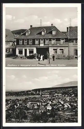 AK Hörden i. Murgtal, Gasthaus und Metzgerei zum Kirchel, Ortsansicht