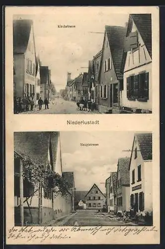 AK Niederlustadt, Hauptstrasse, Blick in die Kirchstrasse