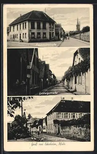 AK Edesheim /Pfalz, Ludwigstrasse, Rupprechtstrasse mit Blick zum Kirchturm