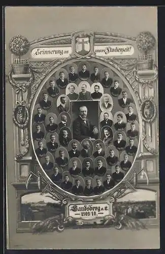 AK Landsberg a. L., Portraits von Studenten und Lehrern 1909 /10