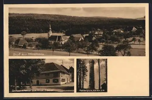 AK Moosbronn, Gasthaus zum Hirsch, Mahlbergturm, Ortsansicht