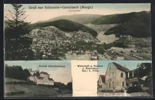 AK Scheuern-Gernsbach /Murgt., Gasthof zum Auerhahn von L. Fritz, Schloss Ebersteinburg