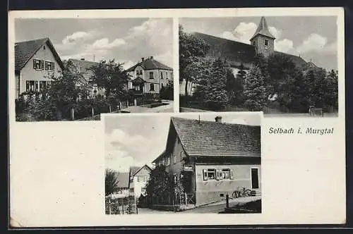 AK Selbach i. Murgtal, Kirche, Blick auf Wohnhäuser