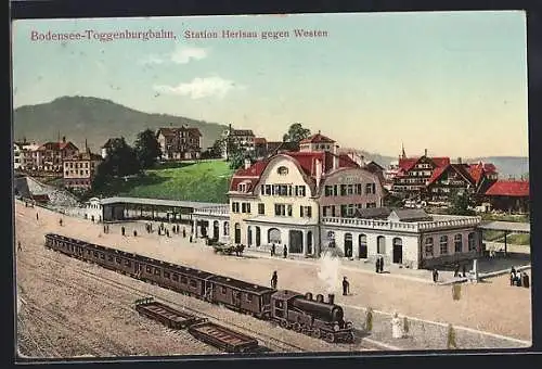 AK Herisau, Bahnhof der Bodensee-Toggenburgbahn aus der Vogelschau