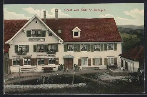 AK St. Georgen, Blick auf das Gasthaus zum Bädli