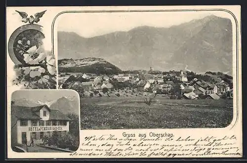 AK Oberschan, Hotel und Pension Bad Eck, Ortsansicht mit Bergpanorama