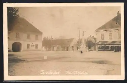 AK Ebreichsdorf, Hotel und Geschäft von Leopold Holzmann am Hauptplatz