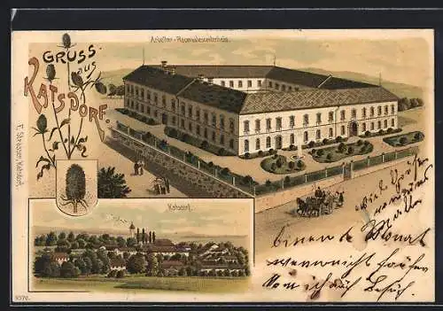 Lithographie Katsdorf, Arbeiter-Rekonvaleszentenheim, Ortsansicht