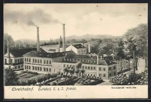 AK Ebreichsdorf, Hutfabrik S. & J. Fränkl aus der Vogelschau