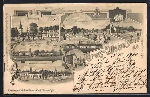 Lithographie Ebreichsdorf, Weigelsdorf, Mechan. Weberei Boschan & Co., Rottendorferstrasse, Börtelfabrik Schiwizhoffen