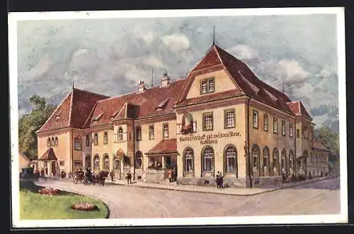 AK Eisenstadt, Hotel Restaurant Cafe zur weissen Rose v. J. Dangl, Pferdekutsche