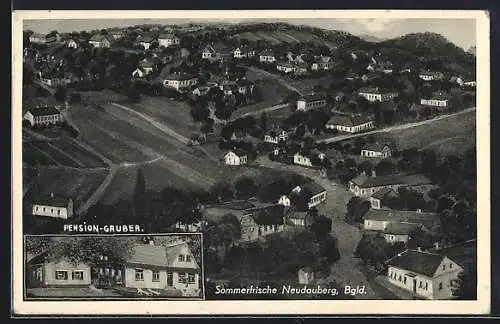 AK Neudauberg /Bgld., Gasthaus und Pension Gruber, Ortsansicht aus der Vogelschau