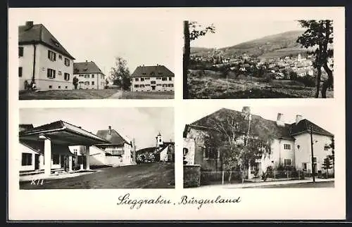 AK Sieggraben /Burgenland, Strassenpartie mit Tankstelle, Ortsansicht, Gebäude