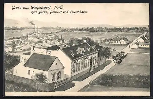 AK Ebreichsdorf /N.-Ö., Weigelsdorf, Gasthaus und Fleischhauerei Karl Berka