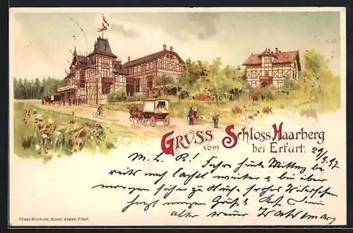 Lithographie Erfurt, Schloss Haarberg, Gasthaus