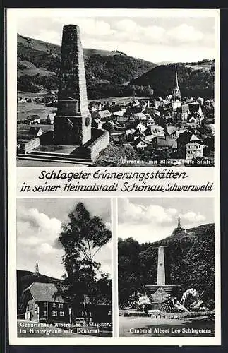 AK Schönau /Schwarzwald, Ehrenmal, Grabmal Albert Leo Schlageters