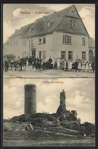 AK Merenberg, Gasthaus zum weissen Ross, Blick zur Ruine