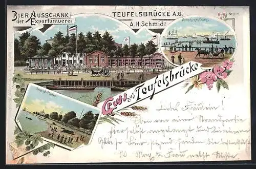 Lithographie Hamburg-Flottbek, Gasthaus der Exportbraueri Teufelsbrücke