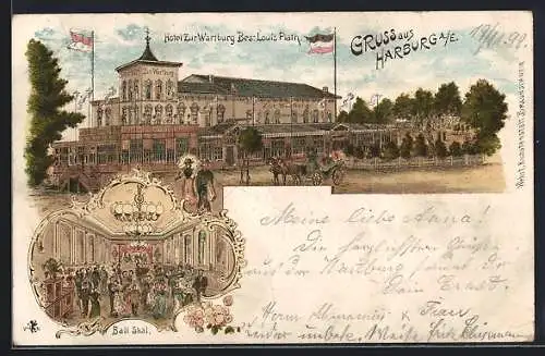 Lithographie Hamburg-Harburg, Hotel zur Wartburg, Ball-Saal