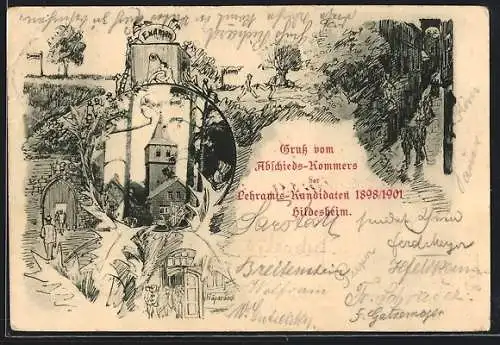 AK Hildesheim, Abschieds-Kommers der Lehramts-Kandidaten 1898 /1901, Turm, Passepartout