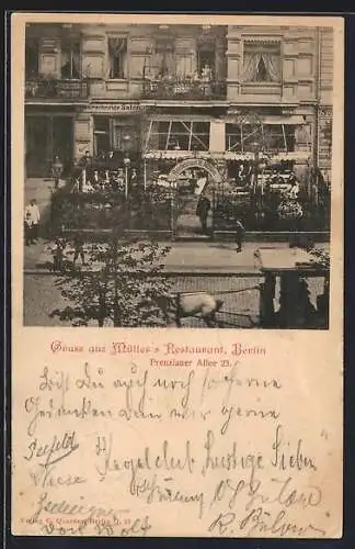 AK Berlin-Prenzlauer Berg, Müllers Restaurant, Prenzlauer Allee 23