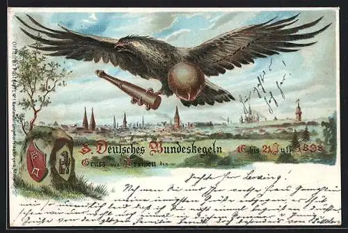 Lithographie Bremen, Deutsches Bundeskegeln 1898, Reichsadler trägt Kugel