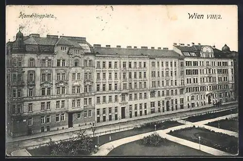 AK Wien, Hamerlingplatz, Strassenpartie mit Anlage aus der Vogelschau