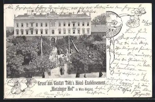 AK Wien, Hietzing, Gustav Todts Hotel-Etablisssement Hietzinger Hof mit Garten aus der Vogelschau