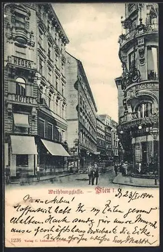 AK Wien, Partie in der Weihburggasse mit Hegers Hotel