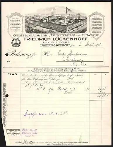 Rechnung Duisburg-Ruhrort 1928, Friedrich Löckenhoff, Grossschlachterei, Wurstfabrik und Eiswerke, Betriebsansicht