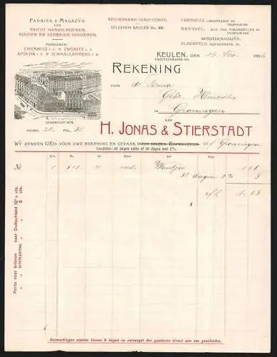 Rechnung Köln 1906, H. Jonas & Stierstadt, Kleider-Fabrik, Betriebsansicht aus der Vogelschau