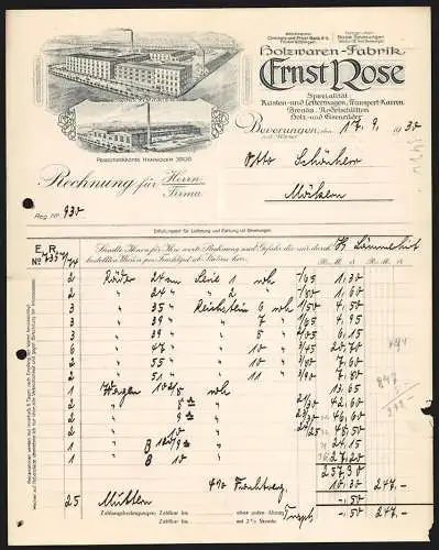 Rechnung Beverungen a. d. Weser 1930, Ernst Rose, Holzwaren-Fabrik, Ansichten zweier Betriebsanlagen