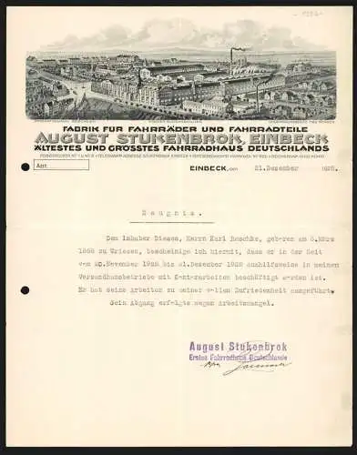 Rechnung Einbeck 1928, August Stukenbrok, Fabrik für Fahrräder & Fahrradteile, Gesamtansicht des Werkes