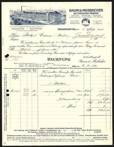 Rechnung Frankfurt a. M. 1934, Baum & Mosbacher, Bettfedern-Fabrik, Blick auf das Betriebsgebäude