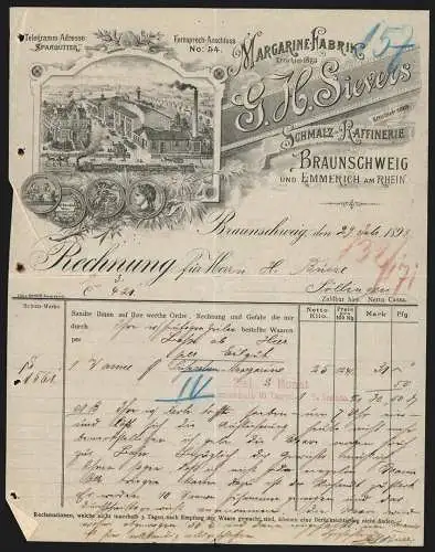 Rechnung Braunschweig 1893, G. H. Sievers, Margarine-Fabrik, Betriebsansicht mit Gleisanlage