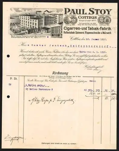 Rechnung Cottbus 1916, Paul Stoy, Cigarren- & Tabak-Fabrik, Betriebsgebäude mit Innenhof