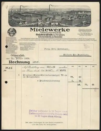 Rechnung Gütersloh i. Westfalen 1929, Mielewerke AG, Gesamtansicht der Fabrikanlage