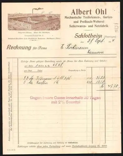 Rechnung Schlotheim /Thüringen 1914, Albert Ohl, Seilerwaren- & Netzfabrik, Gesamtansicht der Betriebsanlage