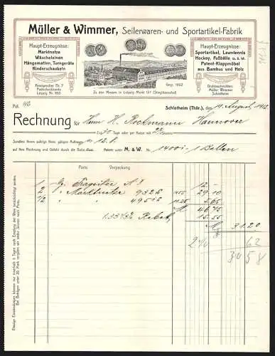 Rechnung Schlotheim /Thür. 1912, Müller & Wimmer, Seilerwaren- und Sportartikel-Fabrik, Blick auf das Betriebsgelände