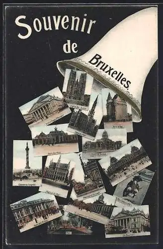 AK Bruxelles, Hotel des Postes, Théatre Royal, Eglise Ste. Gudule, Porte de Hal