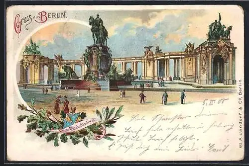 Lithographie Berlin, Blick auf Nationaldenkmal