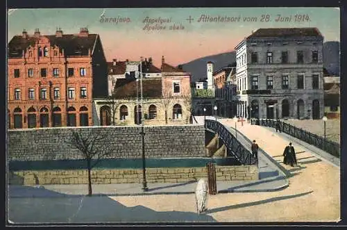 AK Sarajewo, Appelquai, Ort des Attentats vom 28. Juni 1914