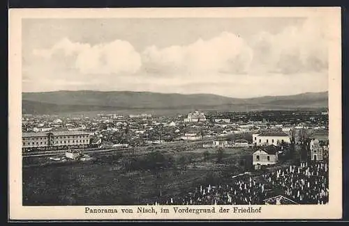 AK Nisch, Panorama, Im Vordergrund der Friedhof