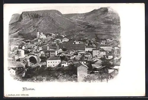 AK Mostar, Ortsansicht gegen die Berge