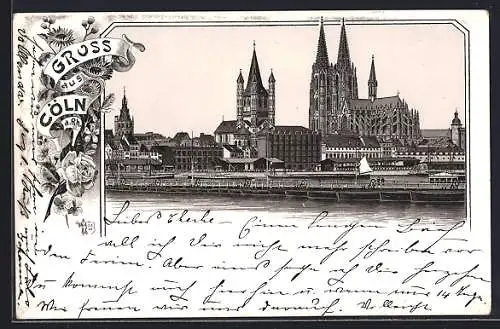 Lithographie Cöln a. Rh., Flusspanorama mit dem Dom