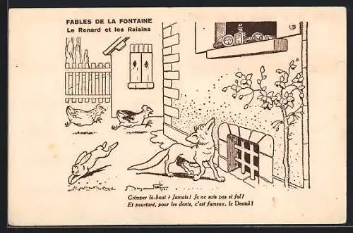 AK Fables de la Fontaine, Le Renard et les Raisins, Reklame für Dentol