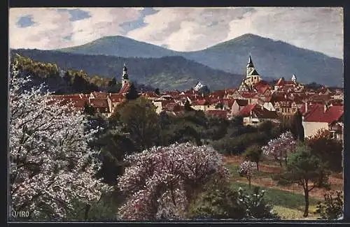 Künstler-AK Gernsbach, Blick von der Loffenauerstrasse auf den Ort