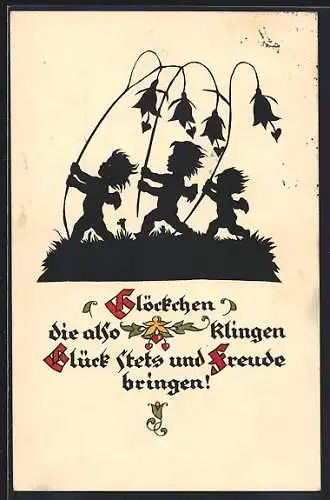 Künstler-AK Georg Plischke: Elfen mit Glockenblumen, Schattenbild