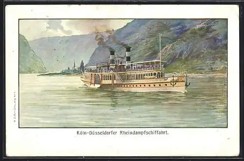 AK Raddampfer der Köln-Düsseldorfer Rheindampfschifffahrt auf dem Rhein